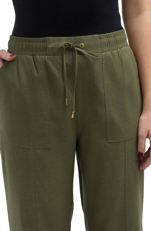 Shop Ellen Tracy Wide Leg Linen Blend Drawstring Crop Pants In Light Olive