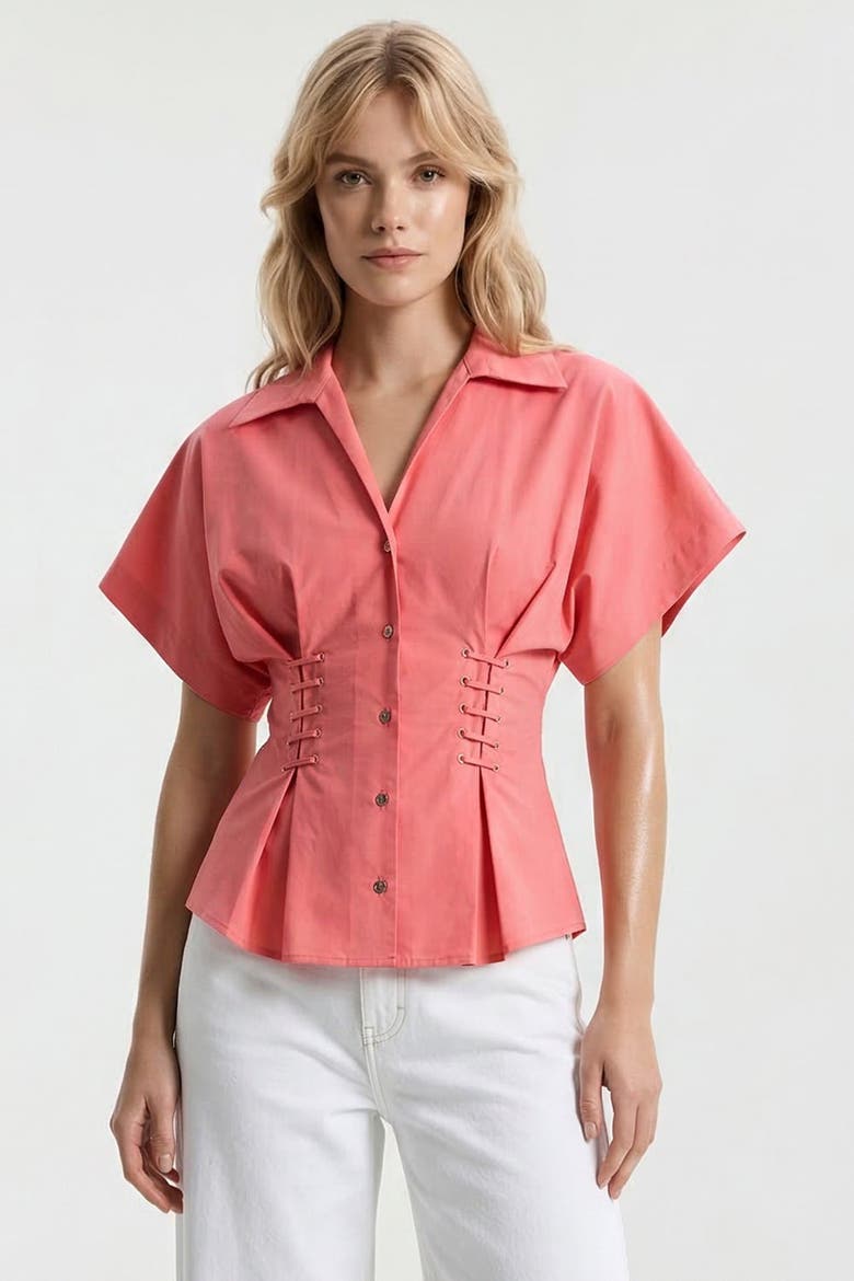Mollie Shirt Collar Front Tie Fitted Shirt, Alternate, color, Pink