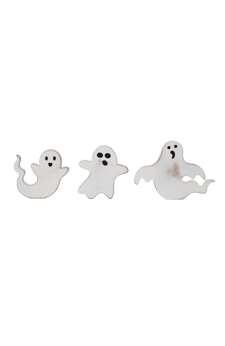 Transpac Shaped Ghost Block Decor Set of 3 Halloween Wood Signs, Main, color, White