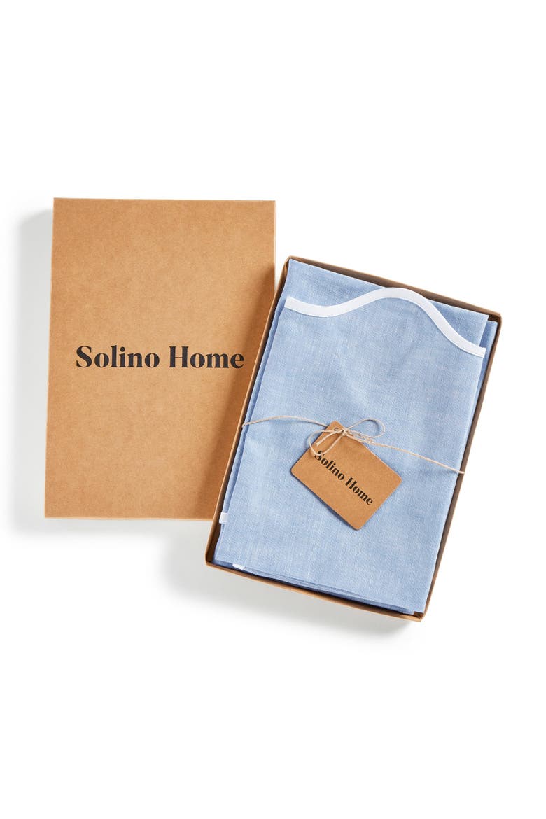 Linen Dinner Napkins Set of 4, 20 Inch Round - Giselle Scallop Edge, Alternate, color, White and Chambray Blue
