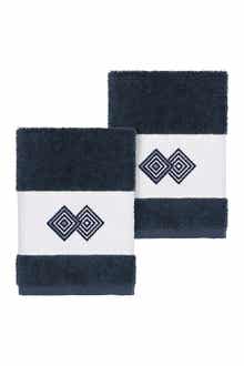 Linum Home Textiles Noah Embellished Washcloth - Set of 2 - Midnight Blue