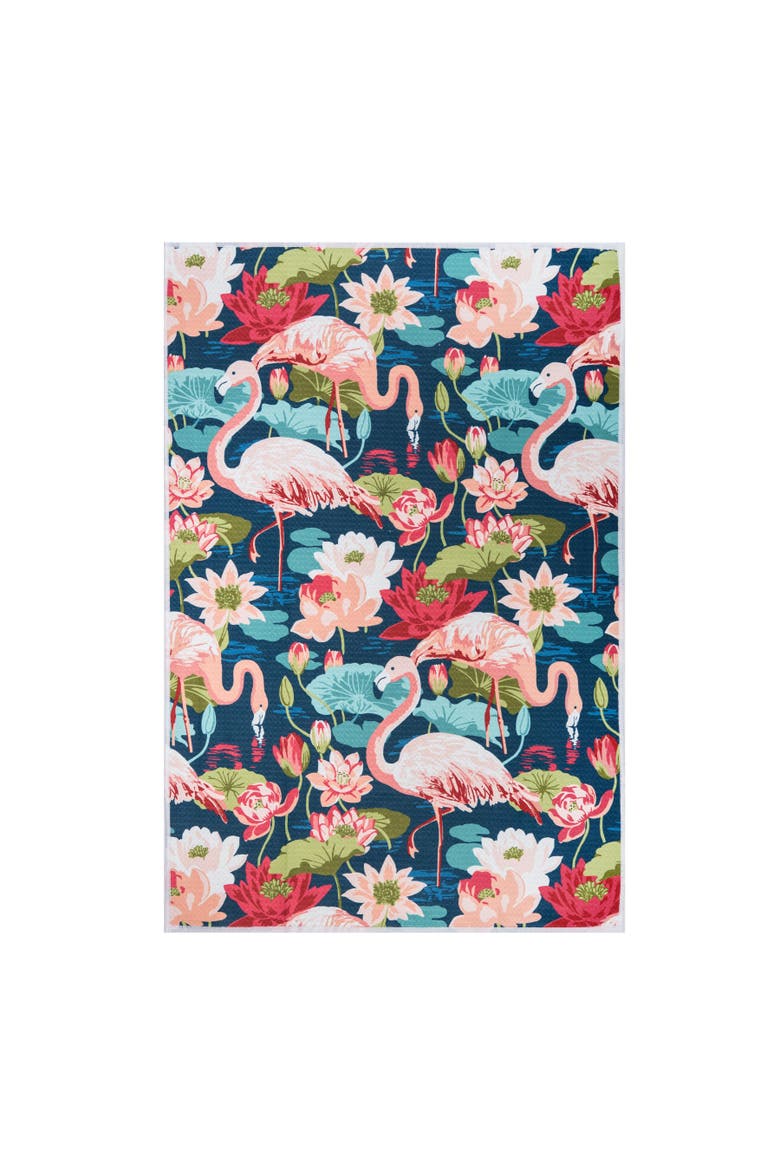 Flamingo Lagoon Tropical Floral 100% Cotton Dishtowel, Alternate, color, Pink