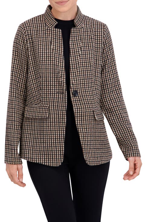 Houndstooth Inverted Notch Lapel Blazer
