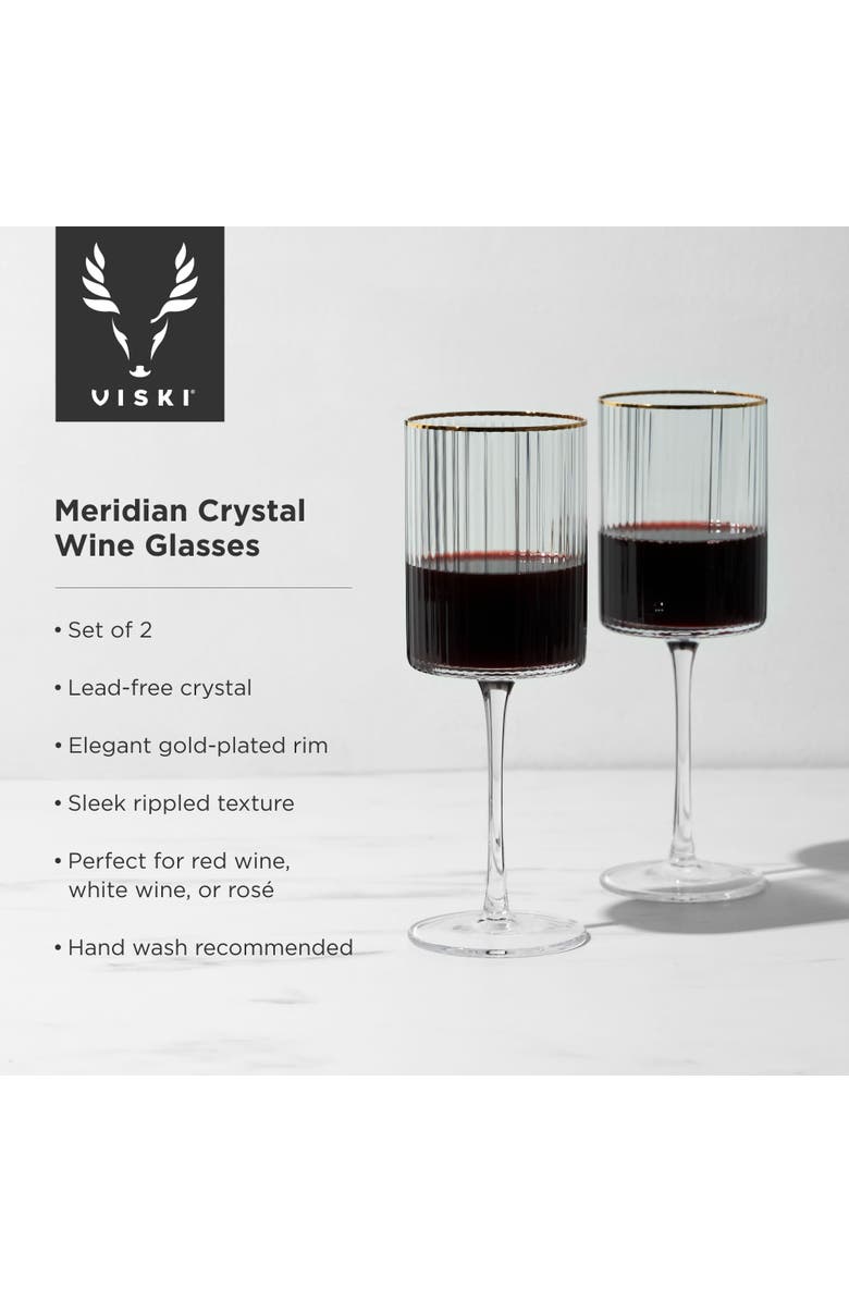 Viski Meridian Crystal Gold Rimmed Wine Glasses Set of 2, Alternate, color, Clear