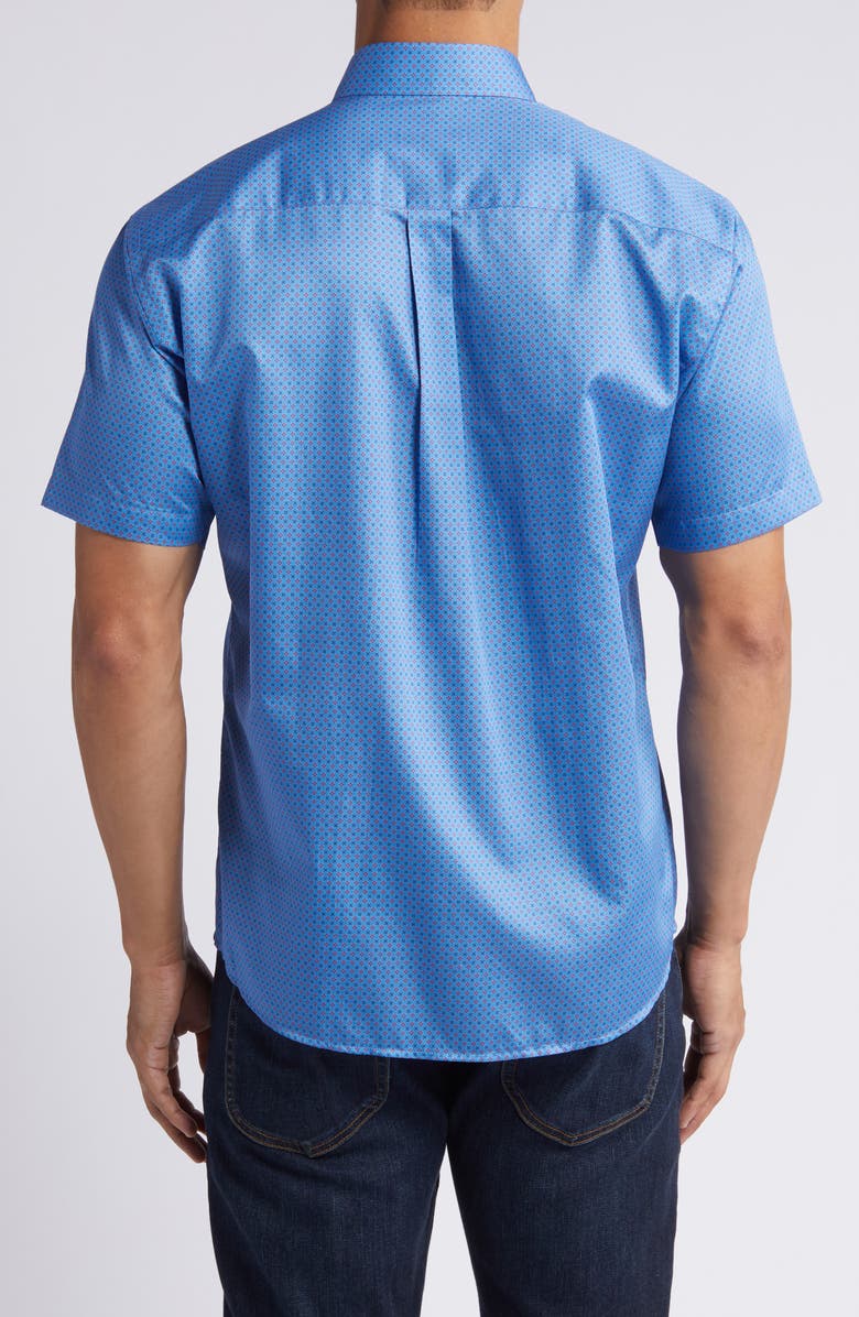 Peter Millar Woodberry Geometric Print Short Sleeve Button-Down Shirt, Alternate, color,