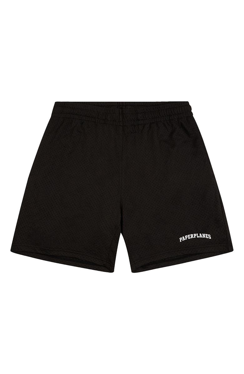 PAPER PLANES Logo Mesh Basketball Shorts, Main, color, Black