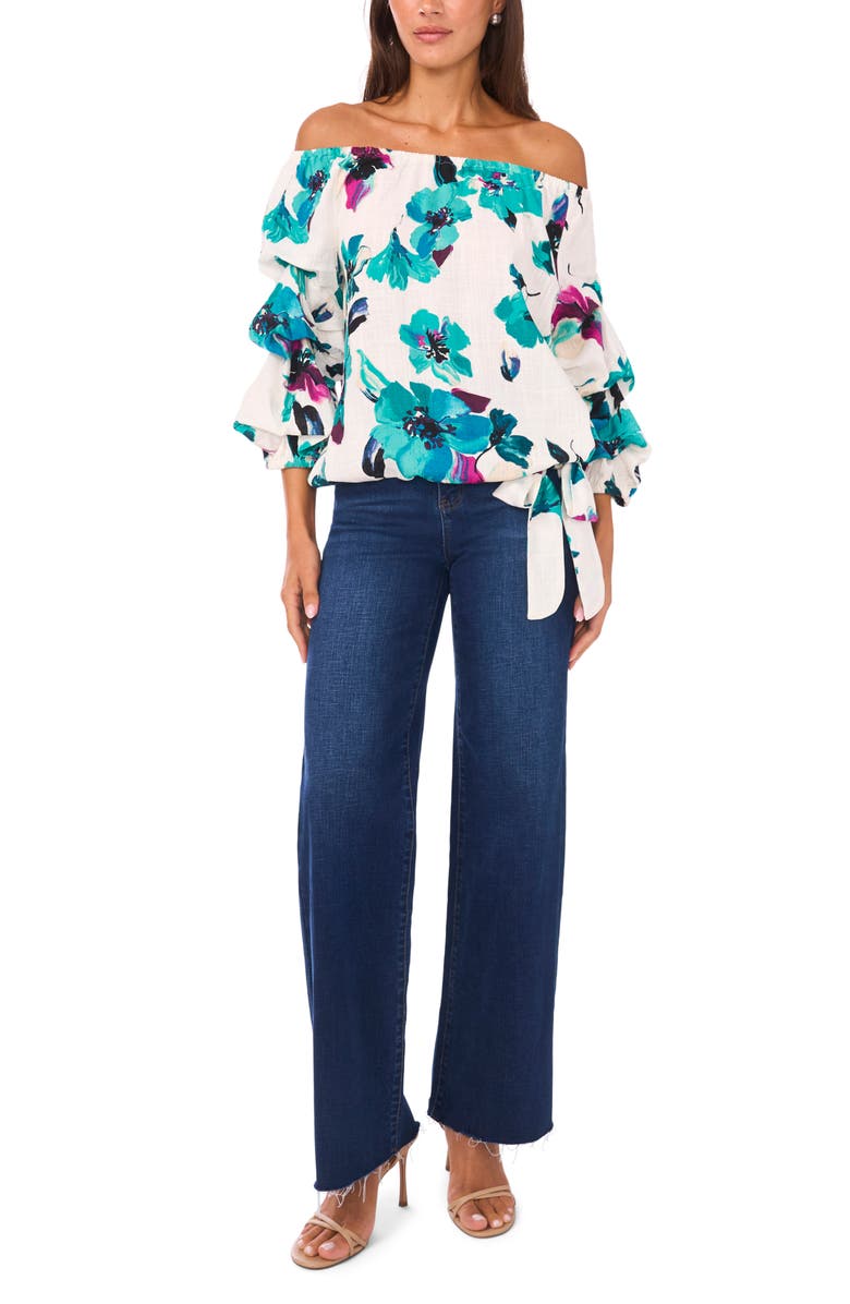 Vince Camuto Off the Shoulder Bubble Sleeve Top, Alternate, color, Jungle