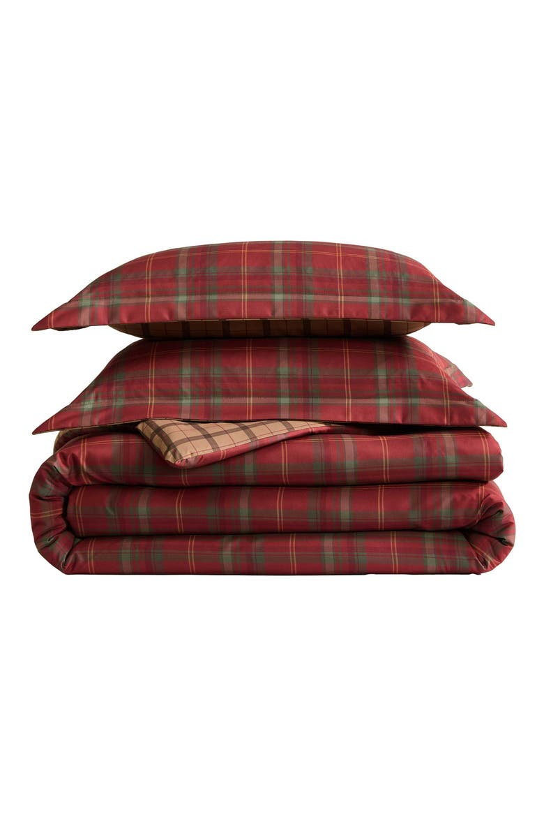 Treebark Plaid Reversible Comforter Set, Main, color, RED/ BROWN/ GREEN