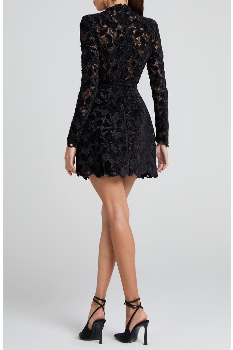 Lydia Long Sleeve Lace Overlay Cocktail Minidress, Alternate, color, BLACK