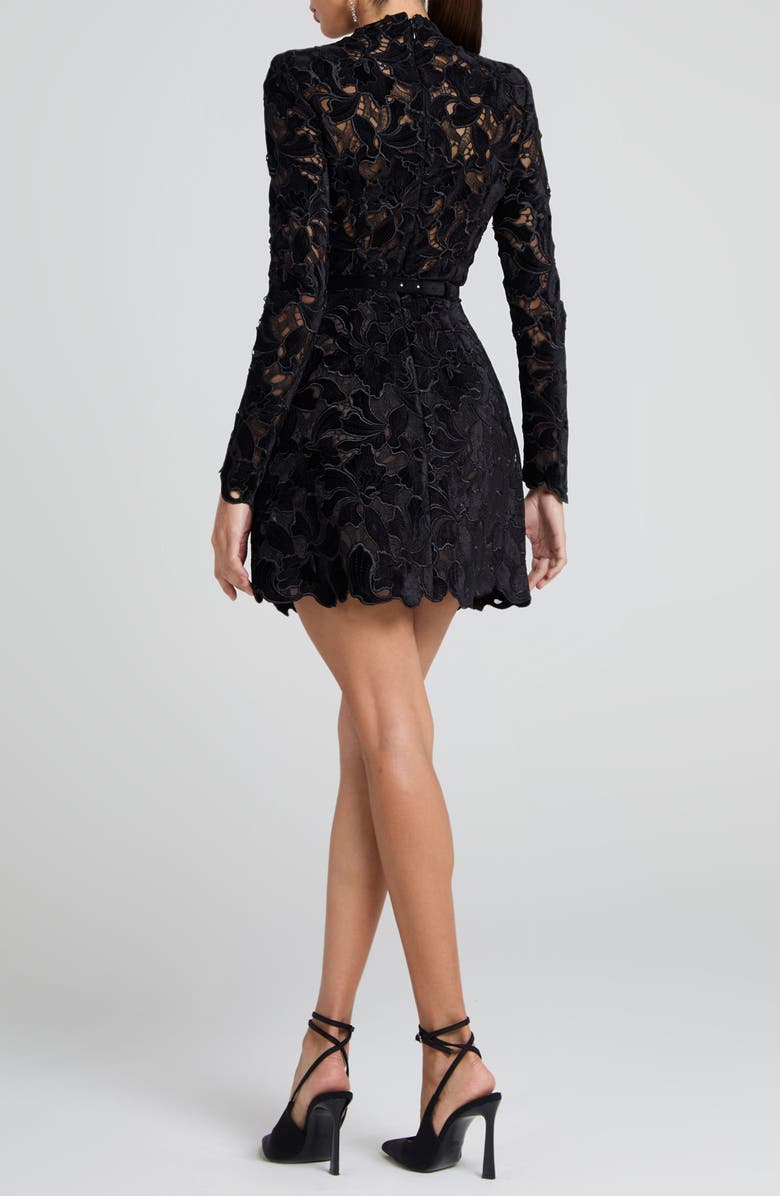 NADINE MERABI Lydia Long Sleeve Lace Overlay Cocktail Minidress, Alternate, color, Black