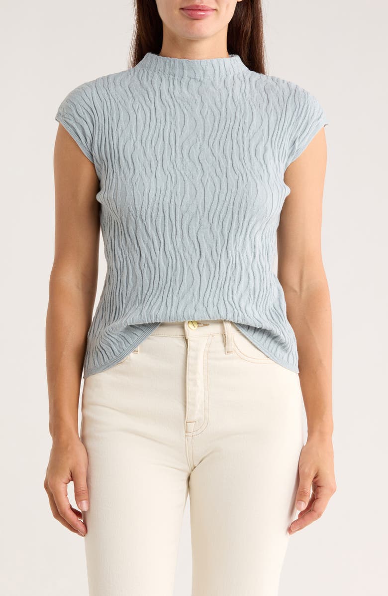 Bobeau Animal Jacquard Stripe Cap Sleeve Sweater, Main, color, Light Blue