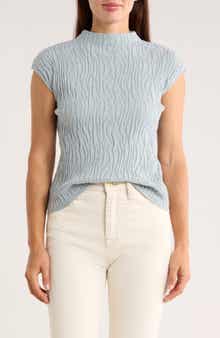 Bobeau Animal Jacquard Stripe Cap Sleeve Sweater