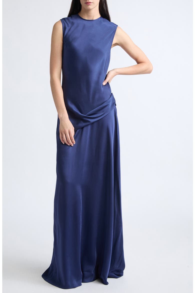 Draped Satin Gown, Main, color, NAVY