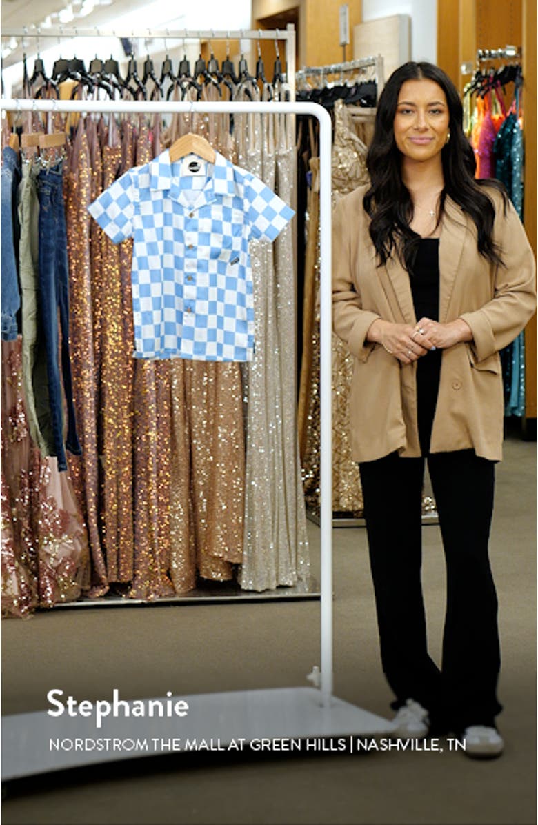 Kids' Mojo Checkerboard Short Sleeve Button-Up Camp Shirt, sales video thumbnail