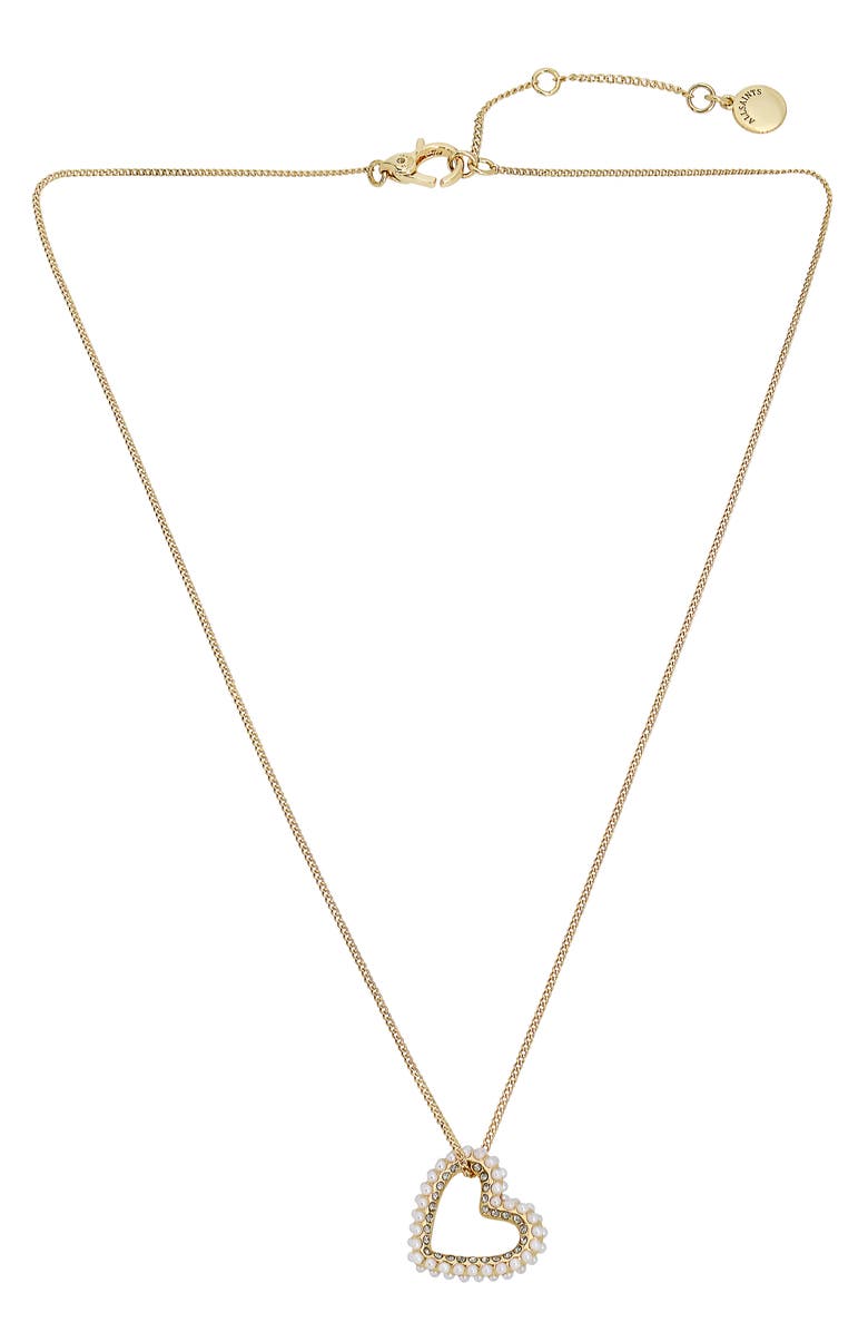 AllSaints Crystal & Faux Pearl Heart Pendant Necklace, Main, color,