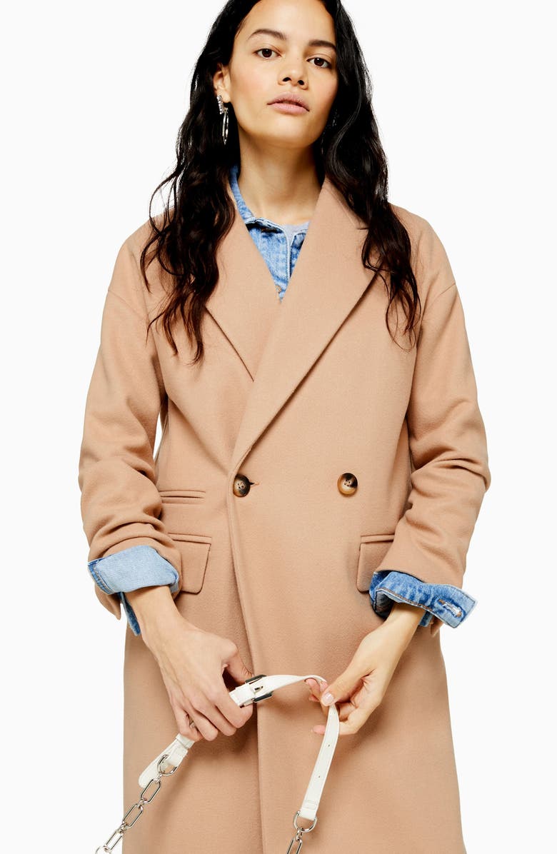 Topshop Classic Double Breasted Coat, Alternate, color,