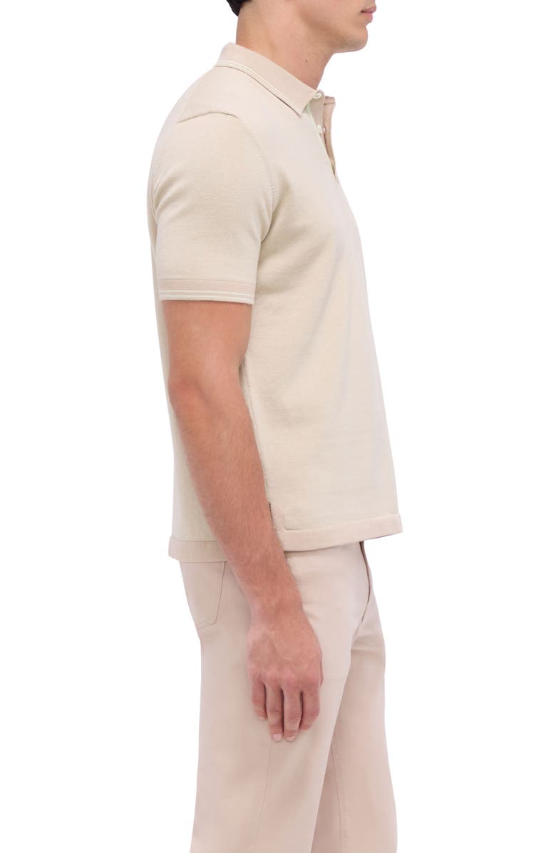 Bugatchi Tipped Short Sleeve Cotton & Silk Polo Sweater, Alternate, color, Desert
