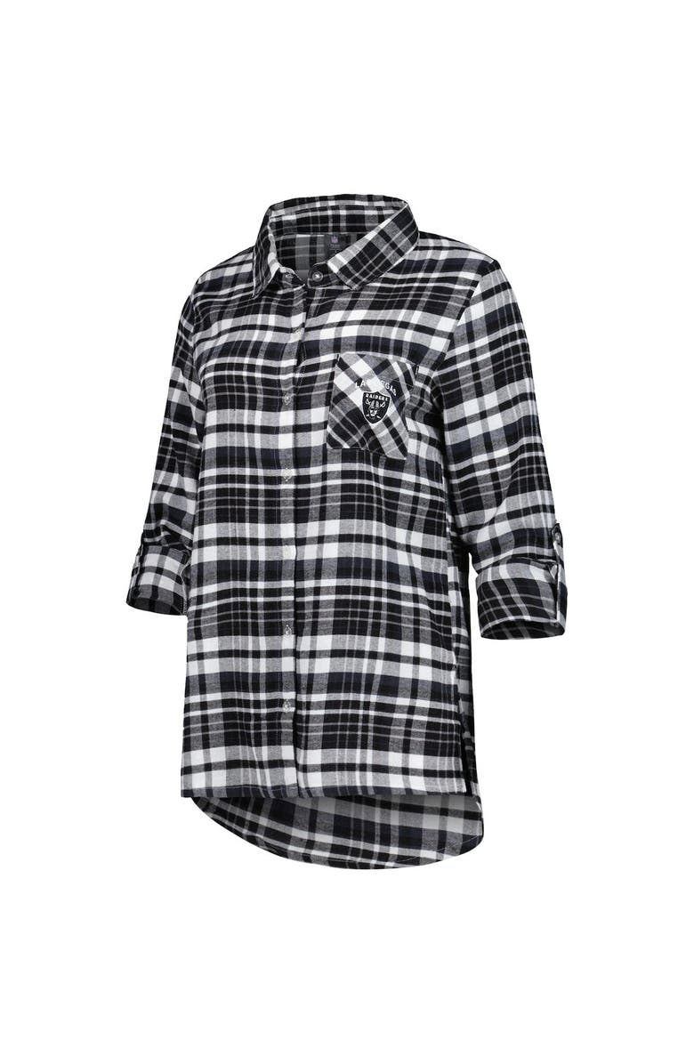 CONCEPTS SPORT Women's Concepts Sport Black Las Vegas Raiders Mainstay Plaid Full-Button Long Sleeve Nightshirt, Alternate, color, Black