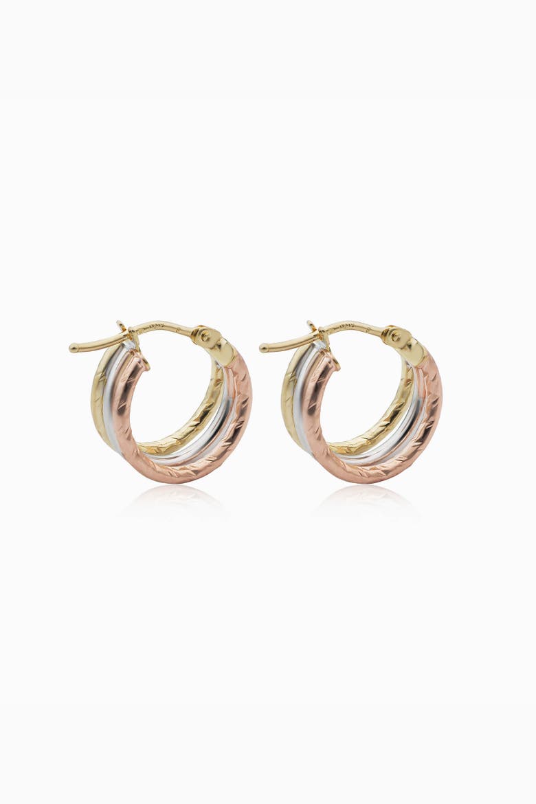 14K Tricolor Gold Unity Mini Hoops, Alternate, color, 14K Tricolor Gold
