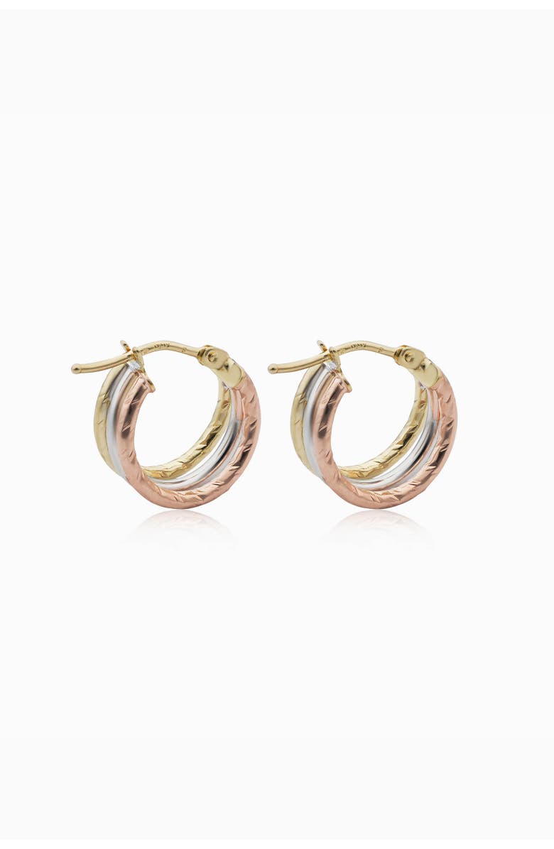 Oradina 14K Tricolor Gold Unity Mini Hoops, Alternate, color, 14K Tricolor Gold