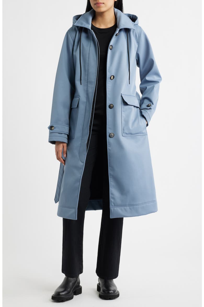 Belted Hooded Raincoat, Alternate, color, FLINT STONE