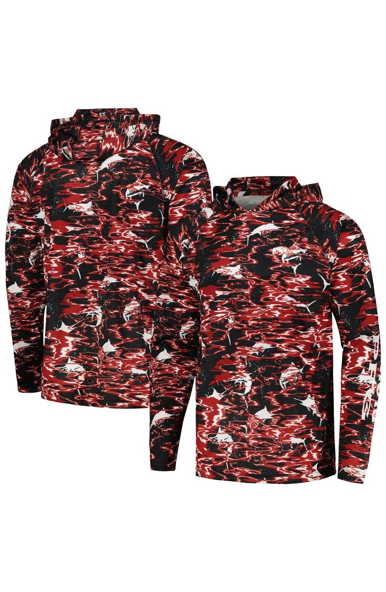 Columbia Men's Columbia Black Arkansas Razorbacks PFG Terminal Tackle Omni-Shade Rippled Long Sleeve Hooded T-Shirt, Main, color, Black