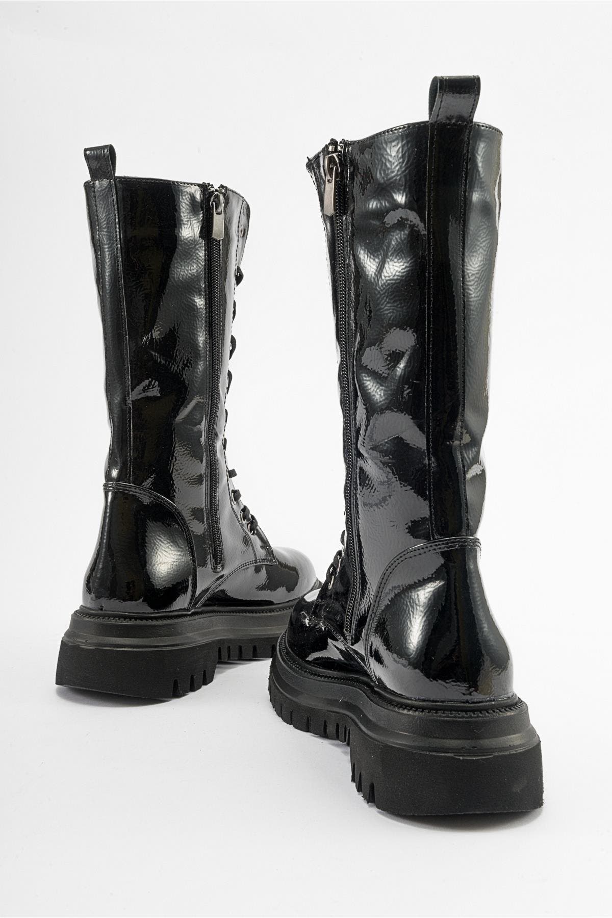 Prologue Shoes Piola Patent Combat Boot, Alternate, color, Black Patent Faux Leather