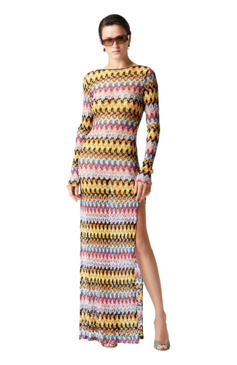 Long Dress In Lamé Viscose Lace With Open Back