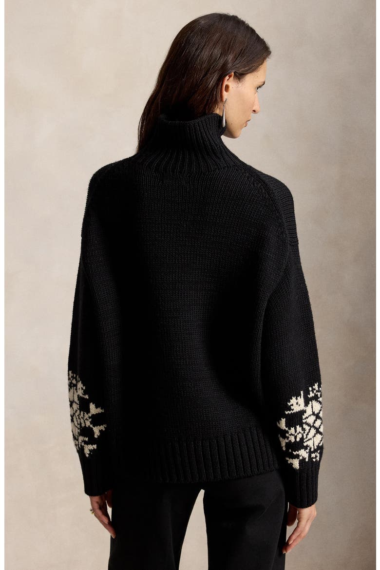 Snowflake Stretch Wool Turtleneck Sweater, Alternate, color, BLACK MU