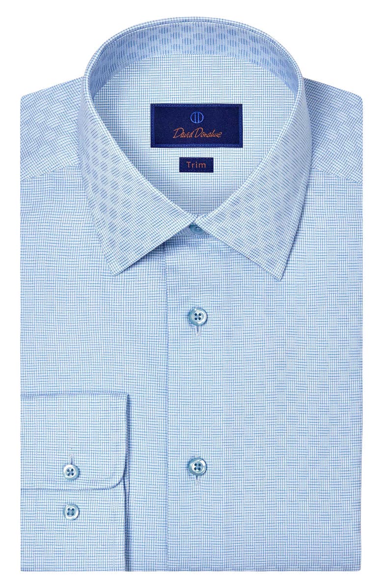David Donahue Trim Fit Dobby Twill Cotton Dress Shirt, Main, color, Sky