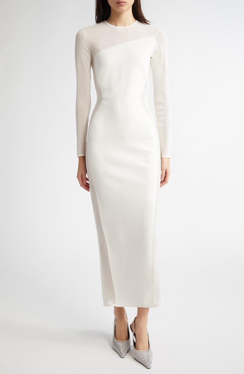 Stella McCartney Long Sleeve Compact Knit Miracle Dress, Main, color, Pure White