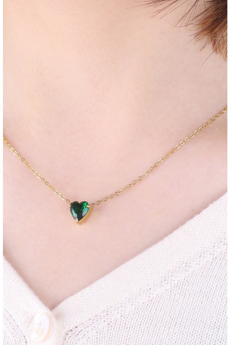 Dainty Birthstone Heart Necklace, Alternate, color, May Emerald