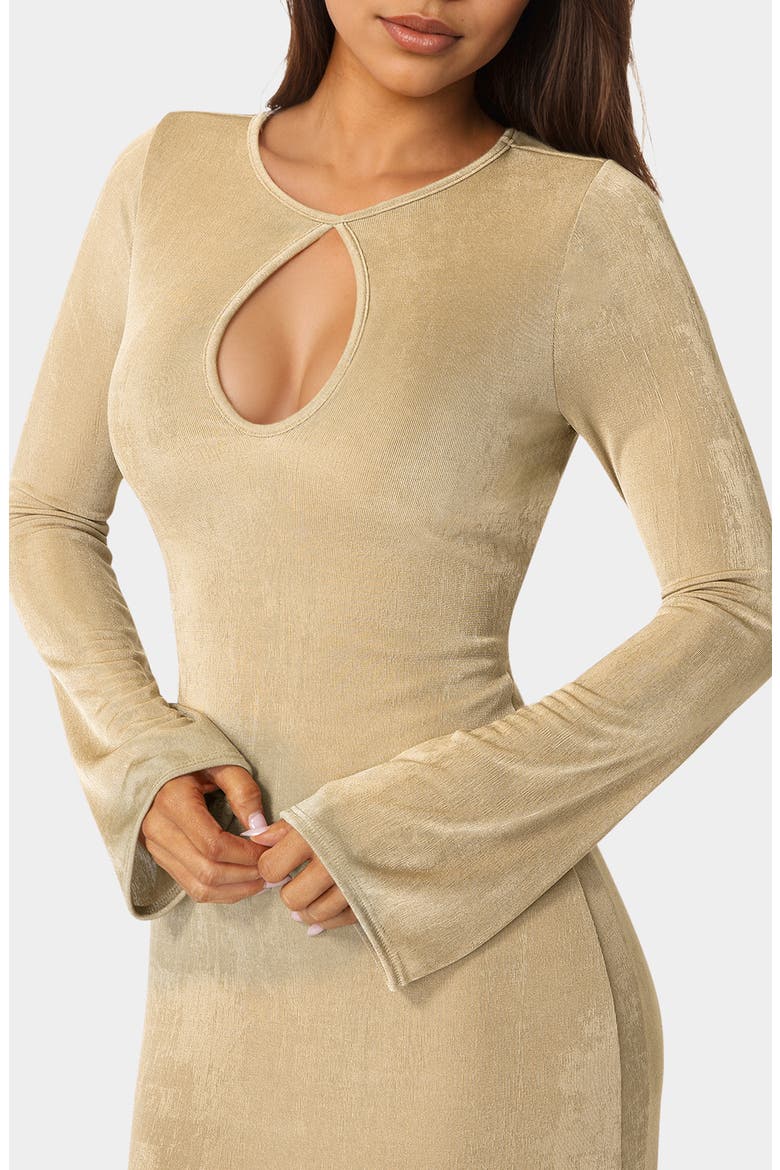 Keyhole Bell Sleeve Maxi Dress, Alternate, color, BEIGE