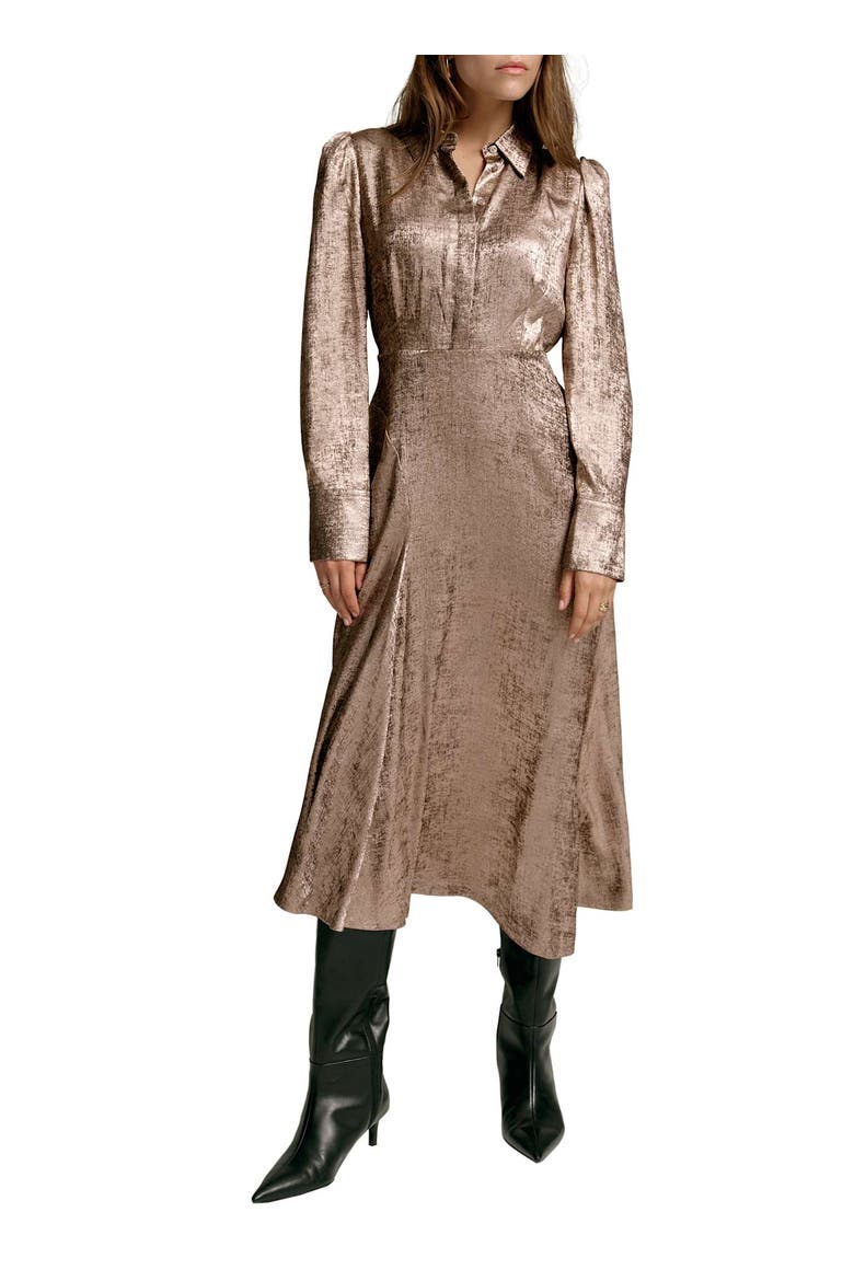 Metallic Midi Shirt Dress, Alternate, color, Gold