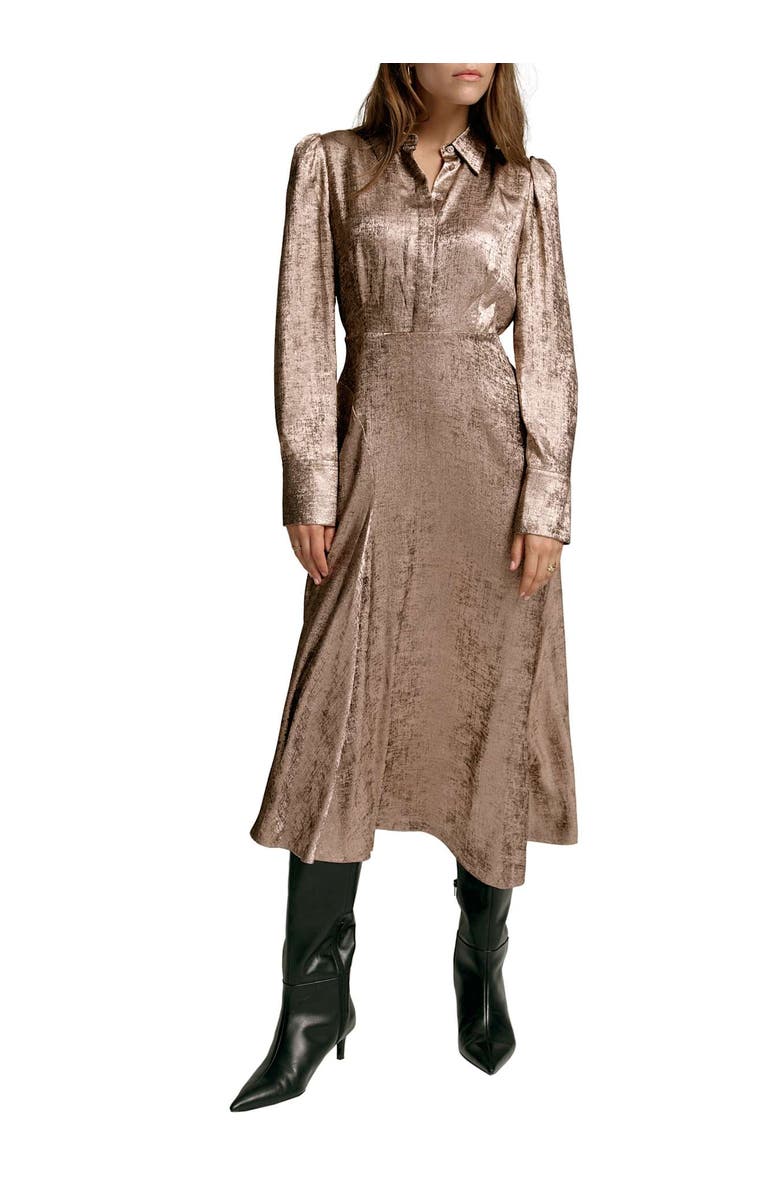 MINT VELVET Metallic Midi Shirt Dress, Alternate, color, Gold