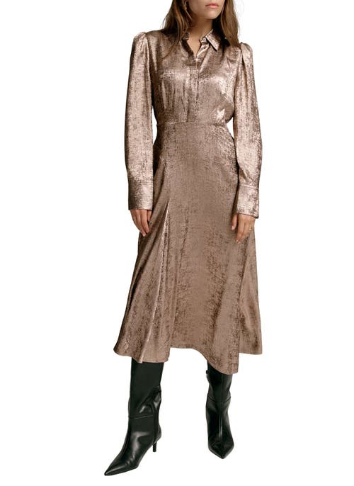 Mint Velvet Metallic Midi Shirt Dress In Gold
