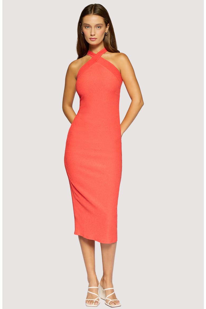 Arancia Crush Halter Midi Dress, Alternate, color, ORANGE