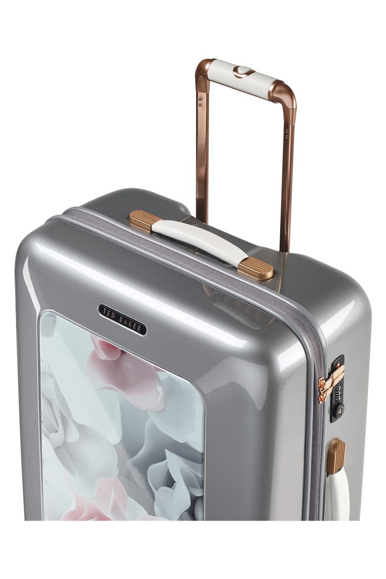 'Small Porcelain Rose' Four Wheel Suitcase, Alternate, color, SILVER