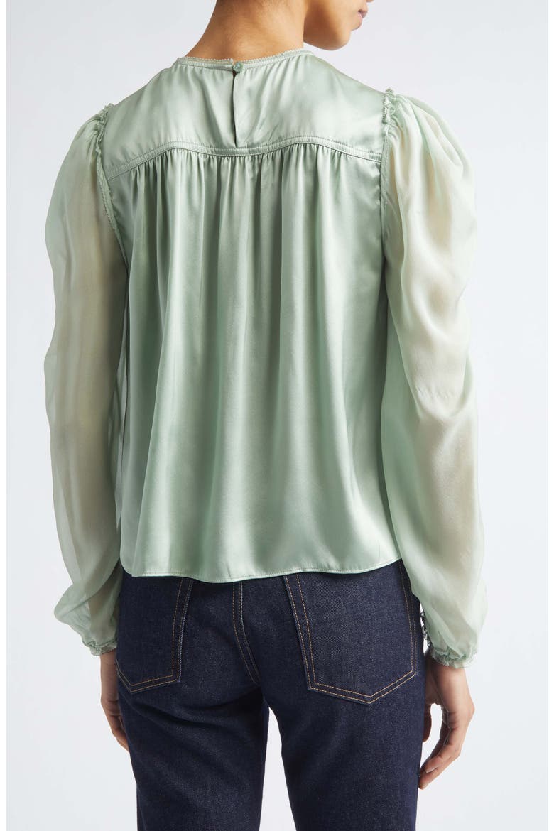 Odette Pleated Silk Sheer Balloon Sleeve Top, Alternate, color, CELADON