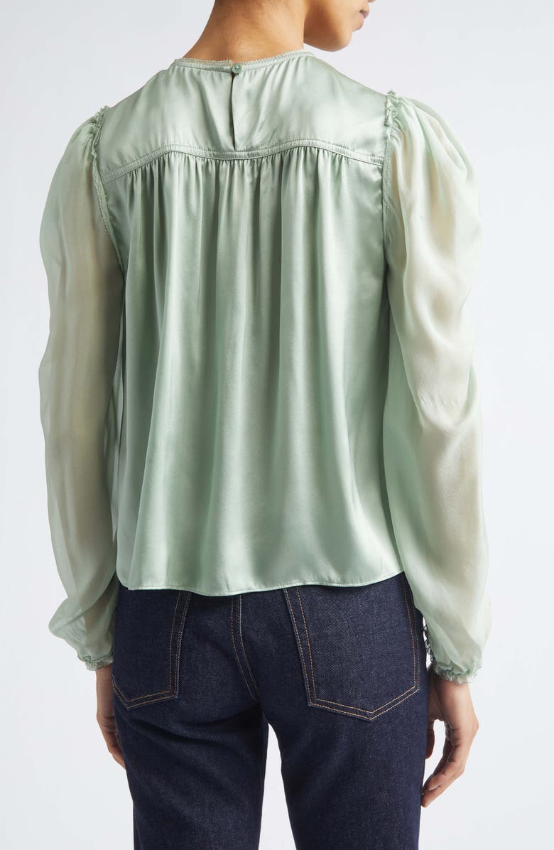Ulla Johnson Odette Pleated Silk Sheer Balloon Sleeve Top, Alternate, color, Celadon