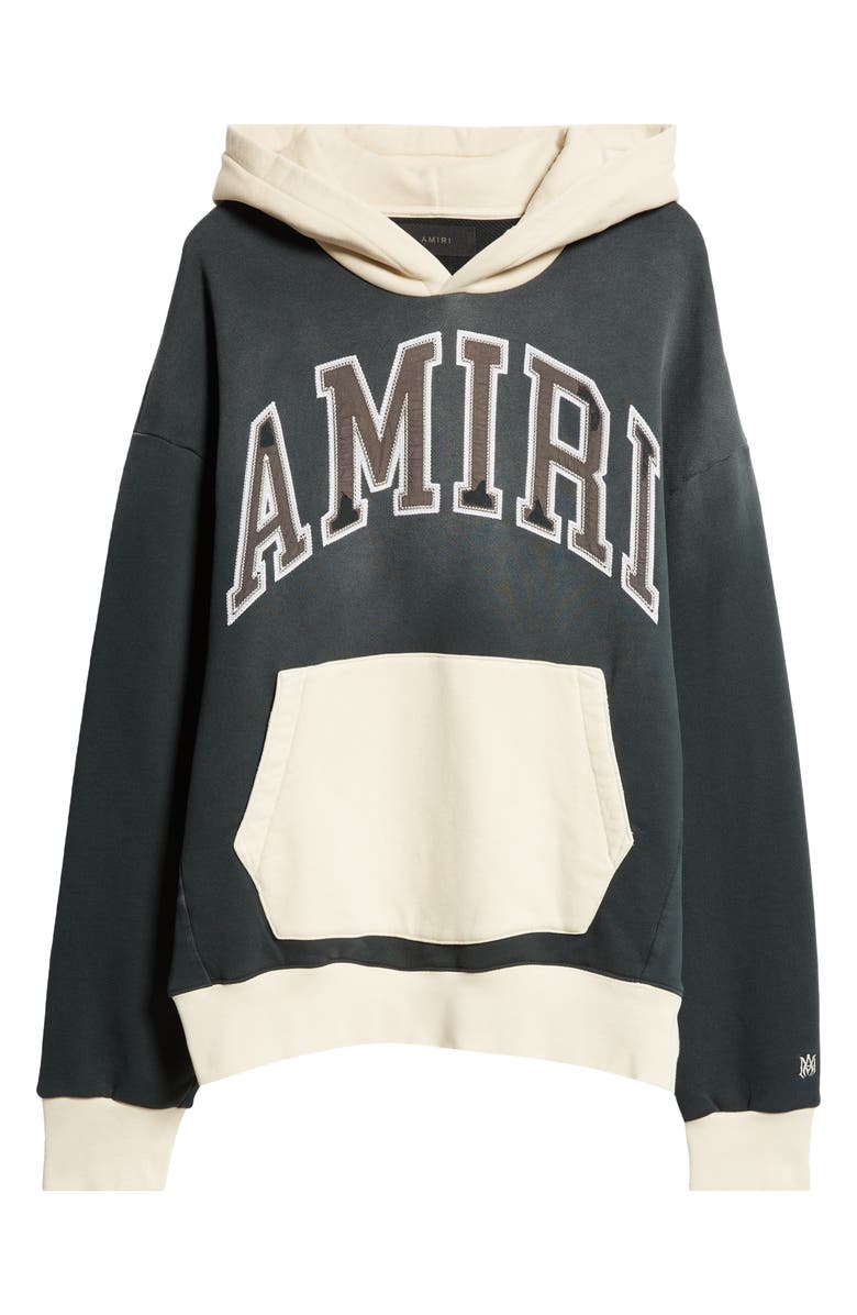 AMIRI Oversize Logo Colorblock Cotton Hoodie, Alternate, color, Black
