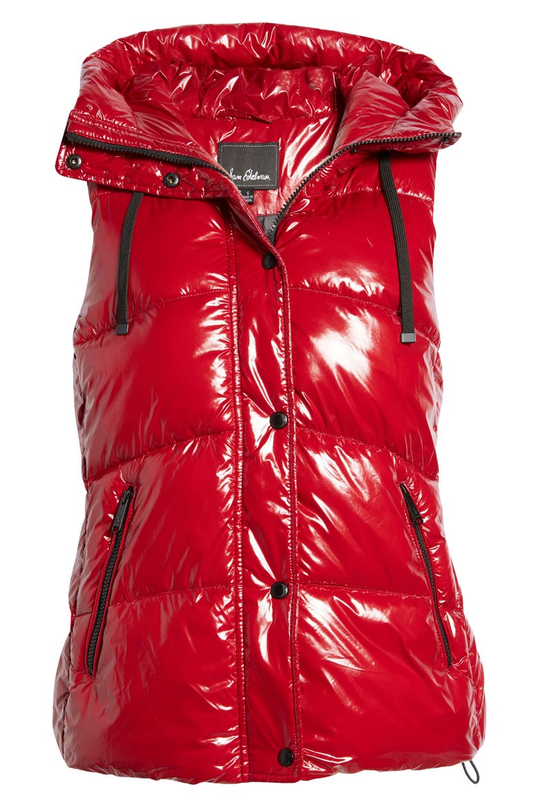 Hooded Puffer Vest, Alternate, color, BEET RED