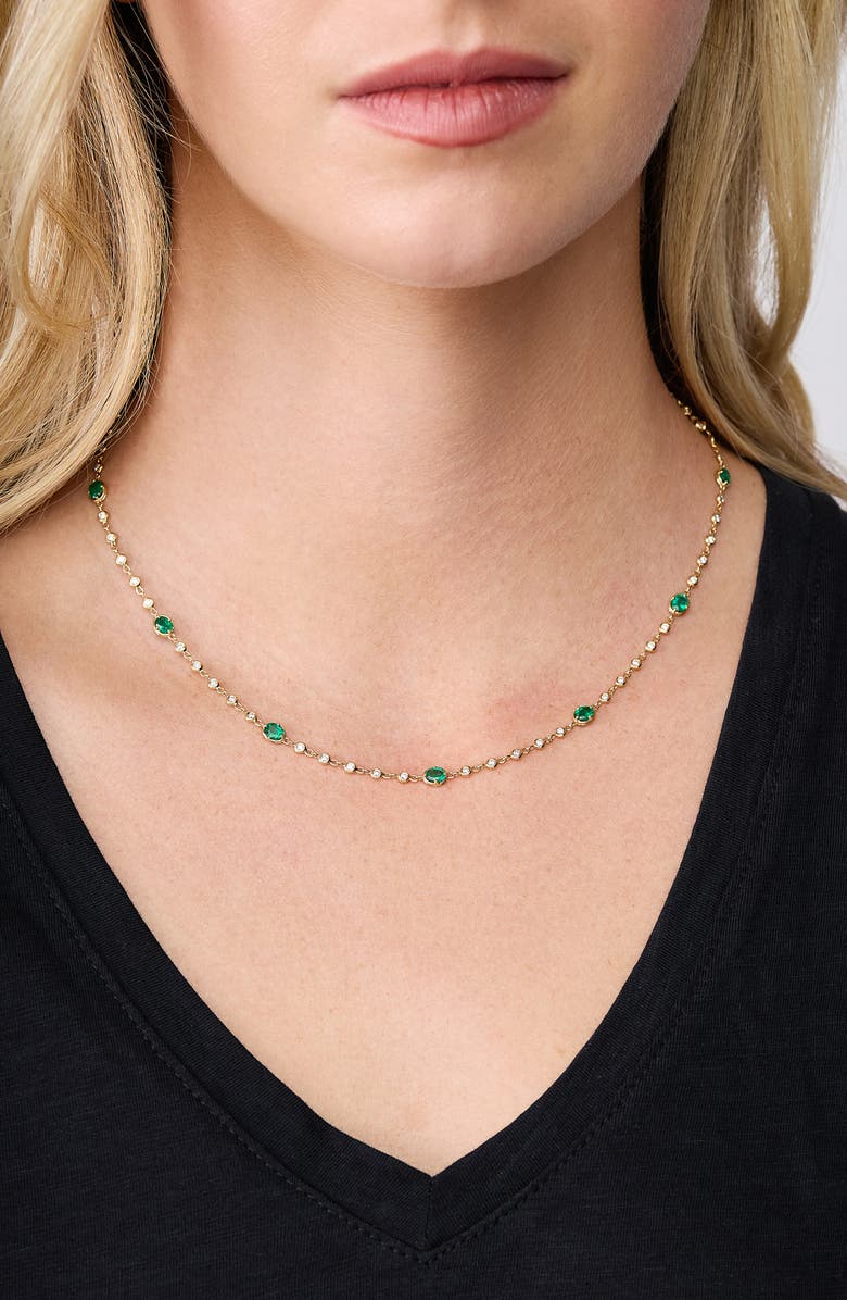 Bony Levy 18K Gold El Mar Emerald & Diamond by the Yard Necklace, Alternate, color,
