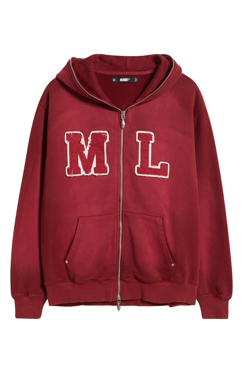MEMORY LANE Oversize Initial Appliqué Zip Hoodie, Alternate, color, Burgundy