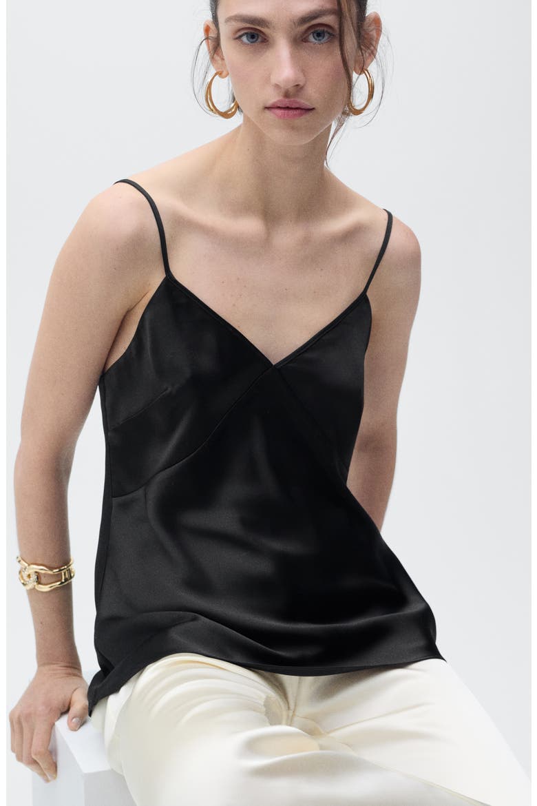 V-Neck Satin Camisole, Alternate, color, BLACK