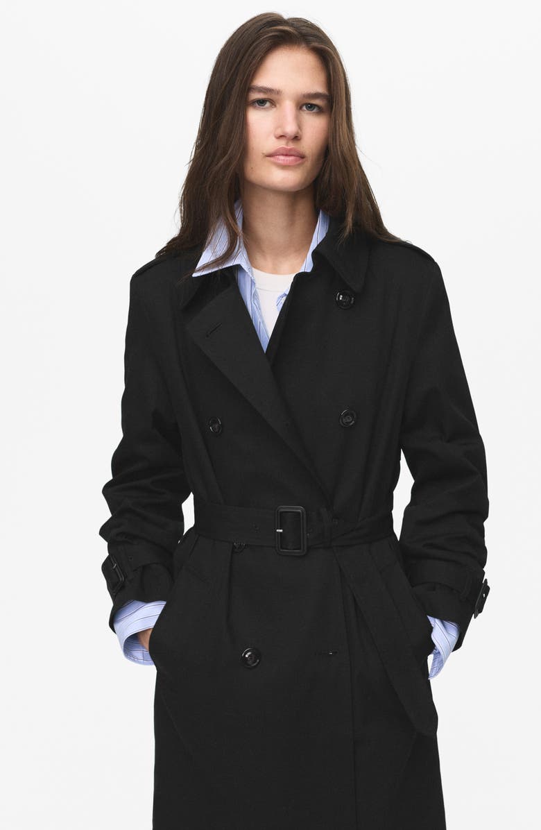 MANGO Classic Belted Trench Coat, Alternate, color, Black