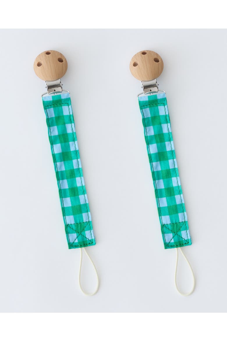 Pacifier Clip Two-Pack, Main, color, Teal Gingham