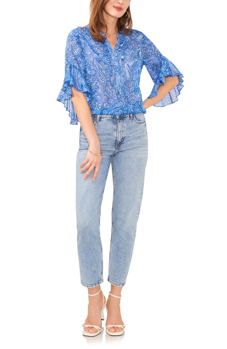 Vince Camuto Metallic Paisley Flutter Sleeve Top, Alternate, color,