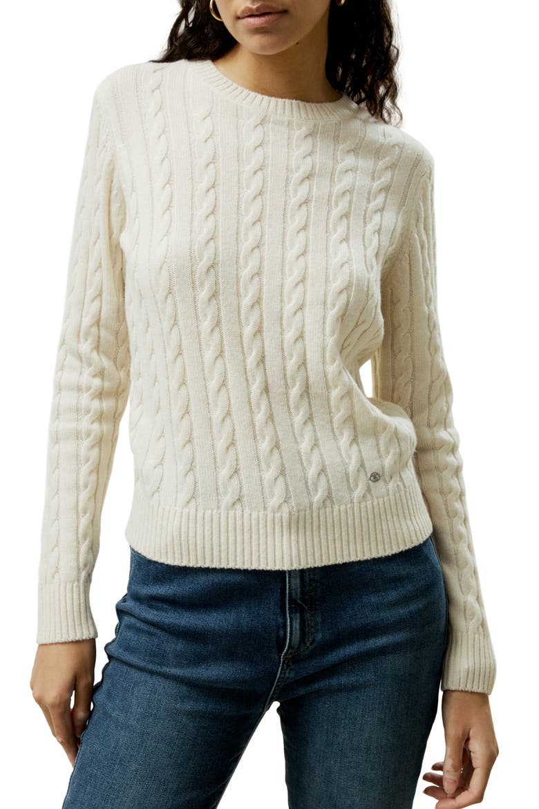 Women's Classic Cable Knit Sweater with Ribbed Edges, Main, color, White