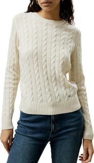 Lilysilk Women's Classic Cable Knit Sweater with Ribbed Edges